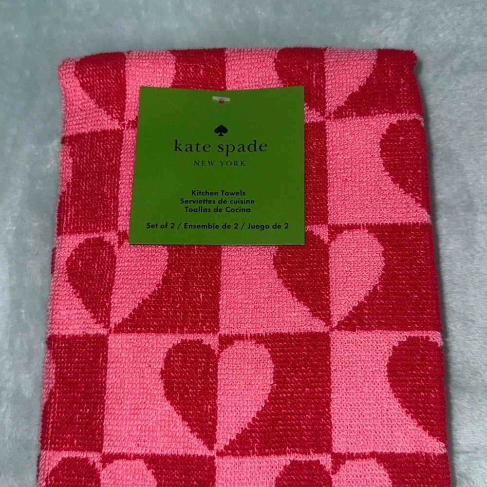 kate spade Pink and Red Heart Kitchen Towels